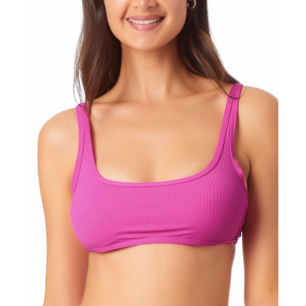 New California Waves Womans Large Ribbed Bralette Bikini Top Pink Swim NWT